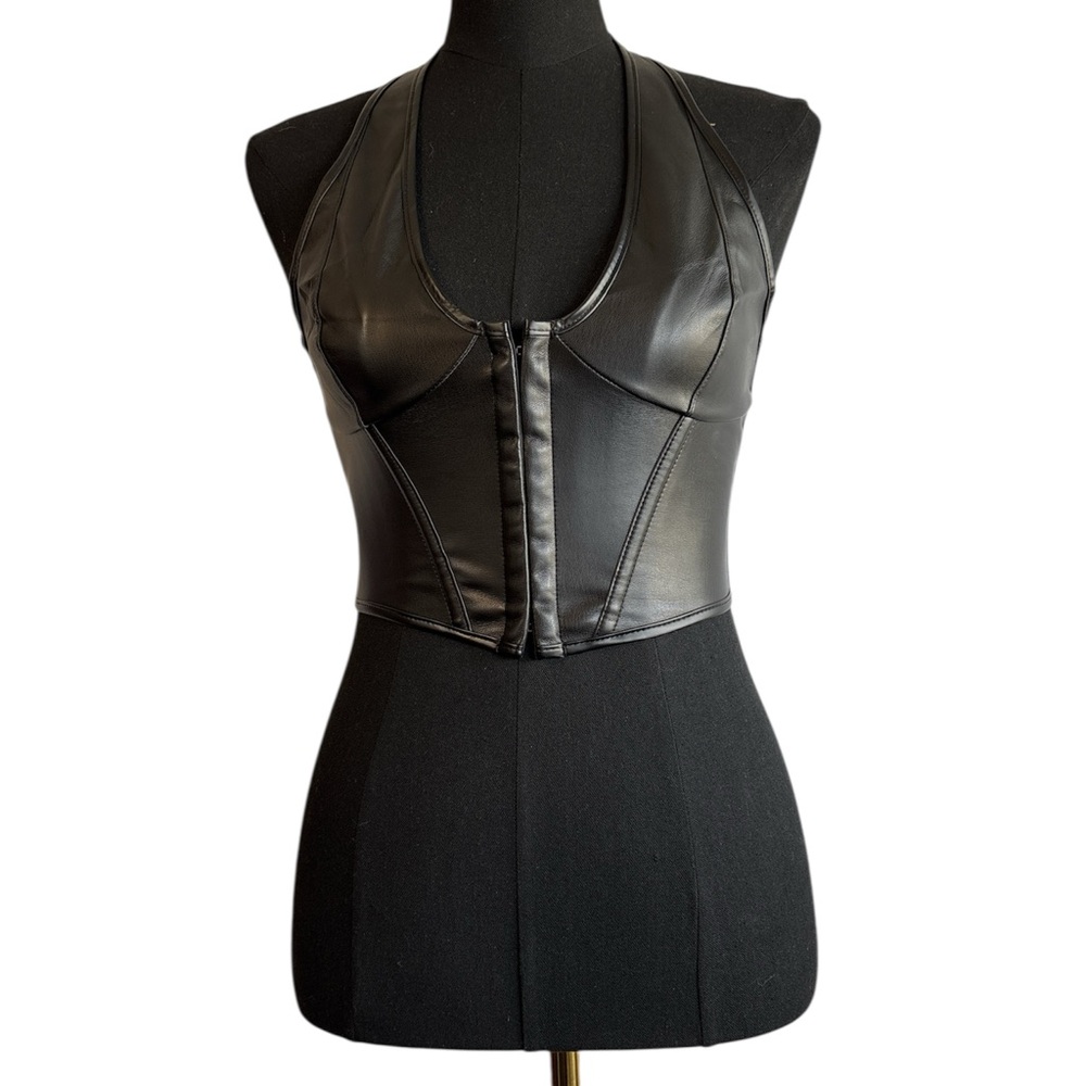 Black Faux Leather Halter Top Size Small